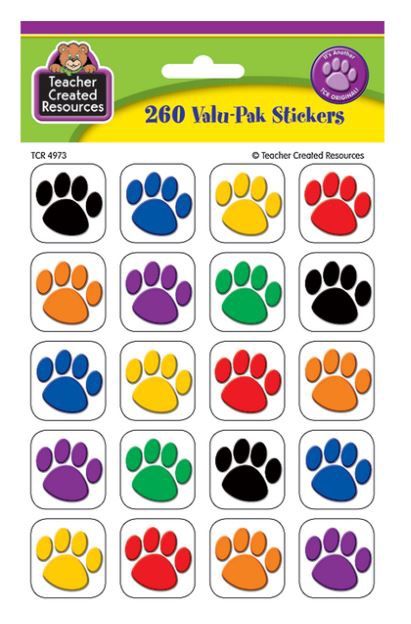 Colorful Paw Prints Stickers Valu-Pak