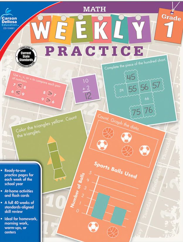 Grade 1 Math Weekly Practice: Workbook
