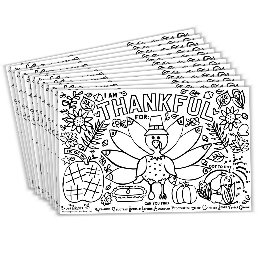 (12 Sheets) 11" x 17" Thanksgiving Turkey Paper Placemats (Coloring)
