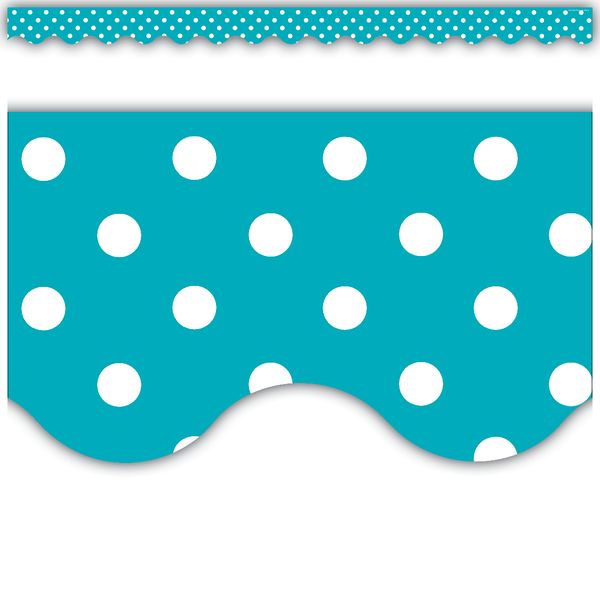 Teal Polka Dots Scalloped Border Trim