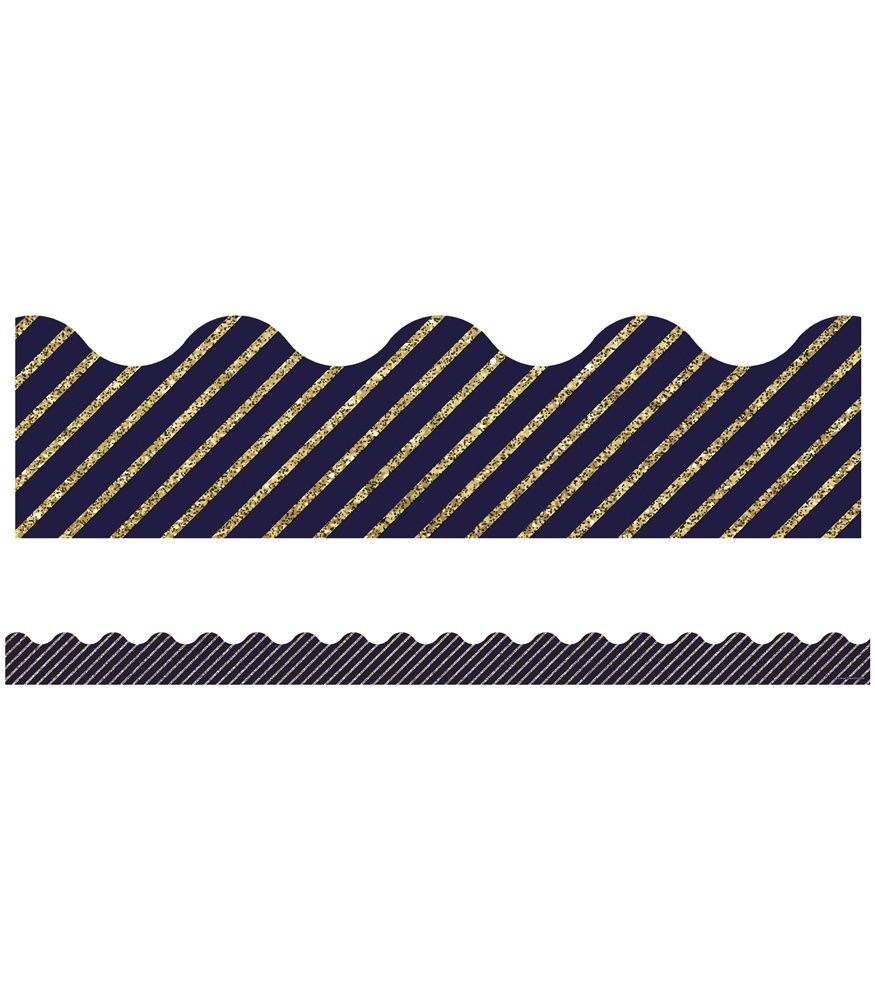 Gold Glitter/Navy Stripes Border