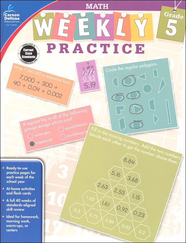 Weekly Practice: Math Workbook Grade 5