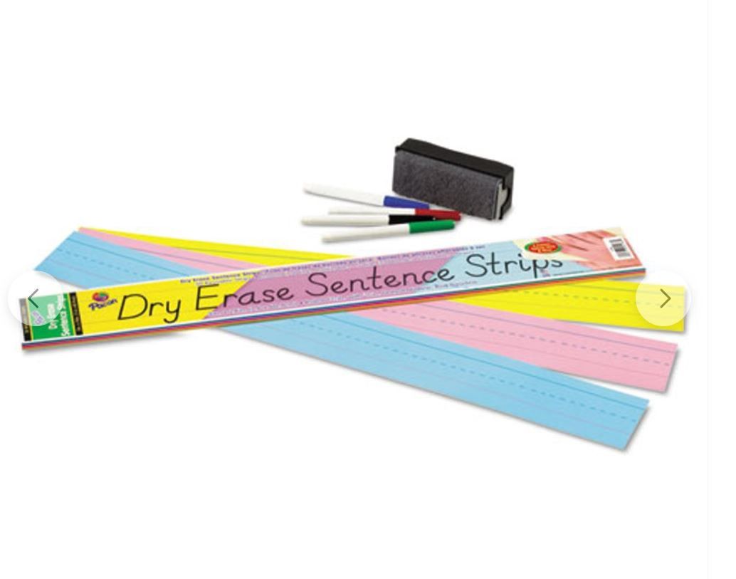Pacon - Dry Erase Sentence Strips, 24 X 3, Blue; Pink; Yellow, 30/pack