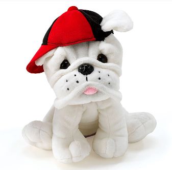 Plush White Bulldog with Red/Black Cap