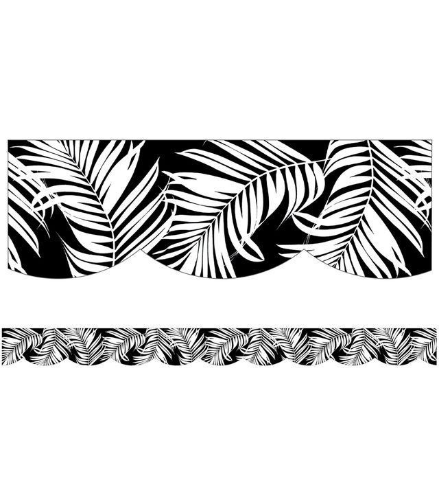Simply BOHO Black &amp; White Leaves Scalloped Border