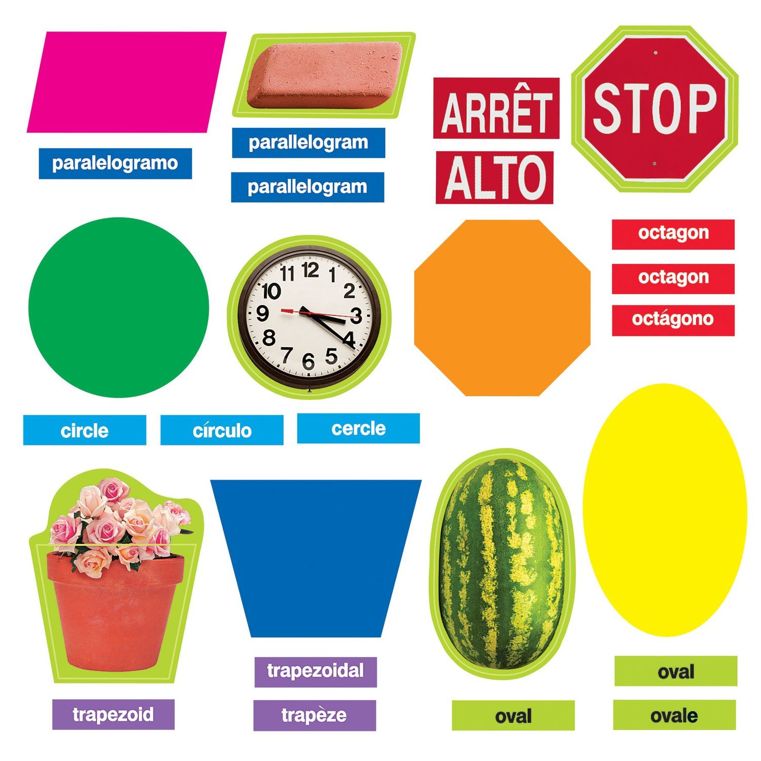 Geometric Shapes (English/Spanish/French) Mini Bulletin Board Set