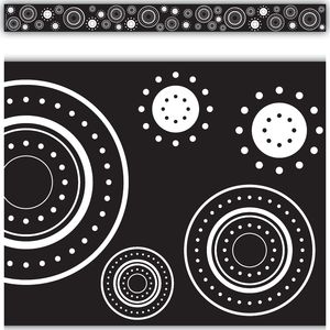 Black &amp; White Crazy Circles Straight Border Trim