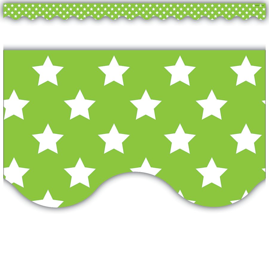 Lime and White Stars Scalloped Border Trim