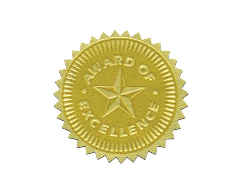Gold Foil Stamped Certificate SEALS - Award of Excellence (54 seals)