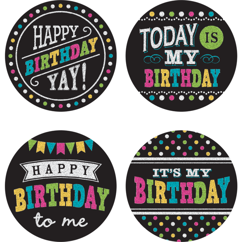 Happy Birthday Wear 'Em Badges Chalkboard Brights