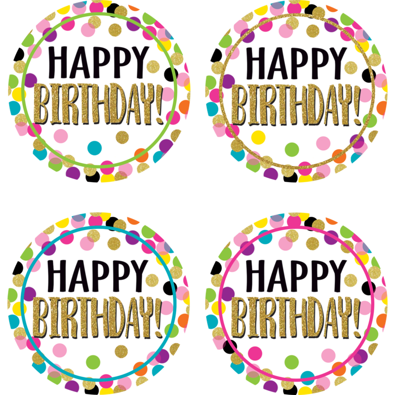 Happy Birthday Wear &#39;Em Badges Confetti