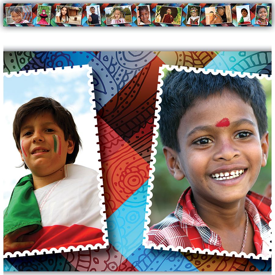 Multicultural Kids Post Cards Straight Border Trim