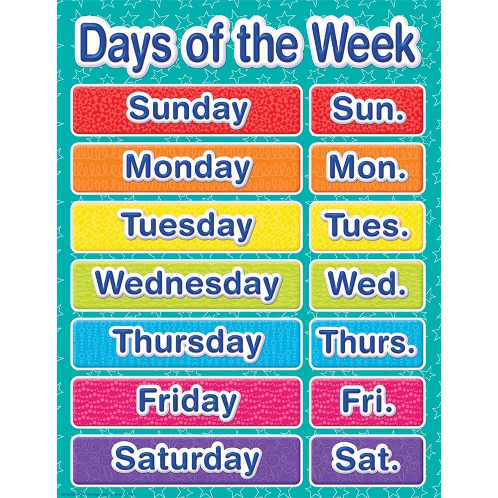 Color My World Days of the Week Chart