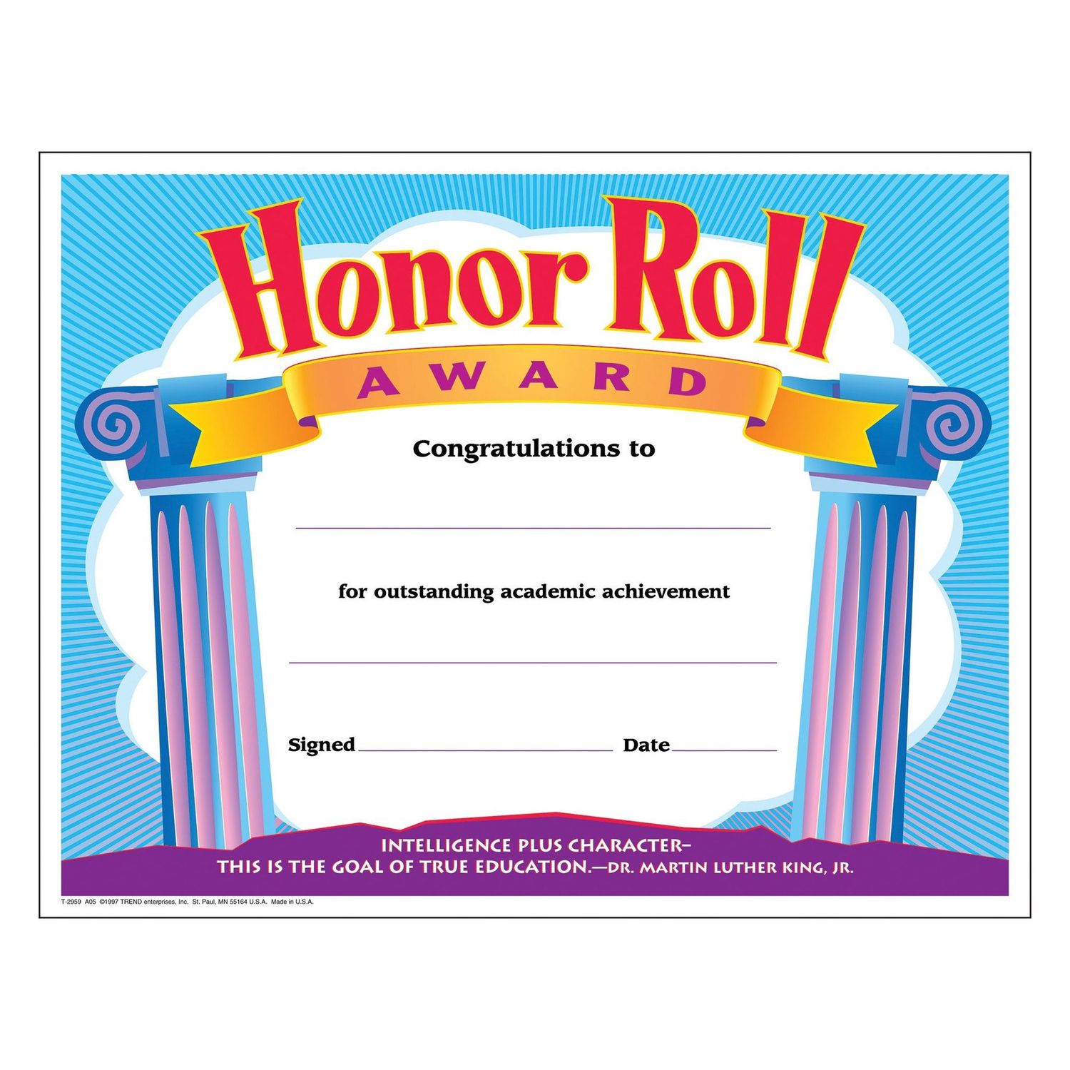 Honor Roll Award Colorful Classics Certificates