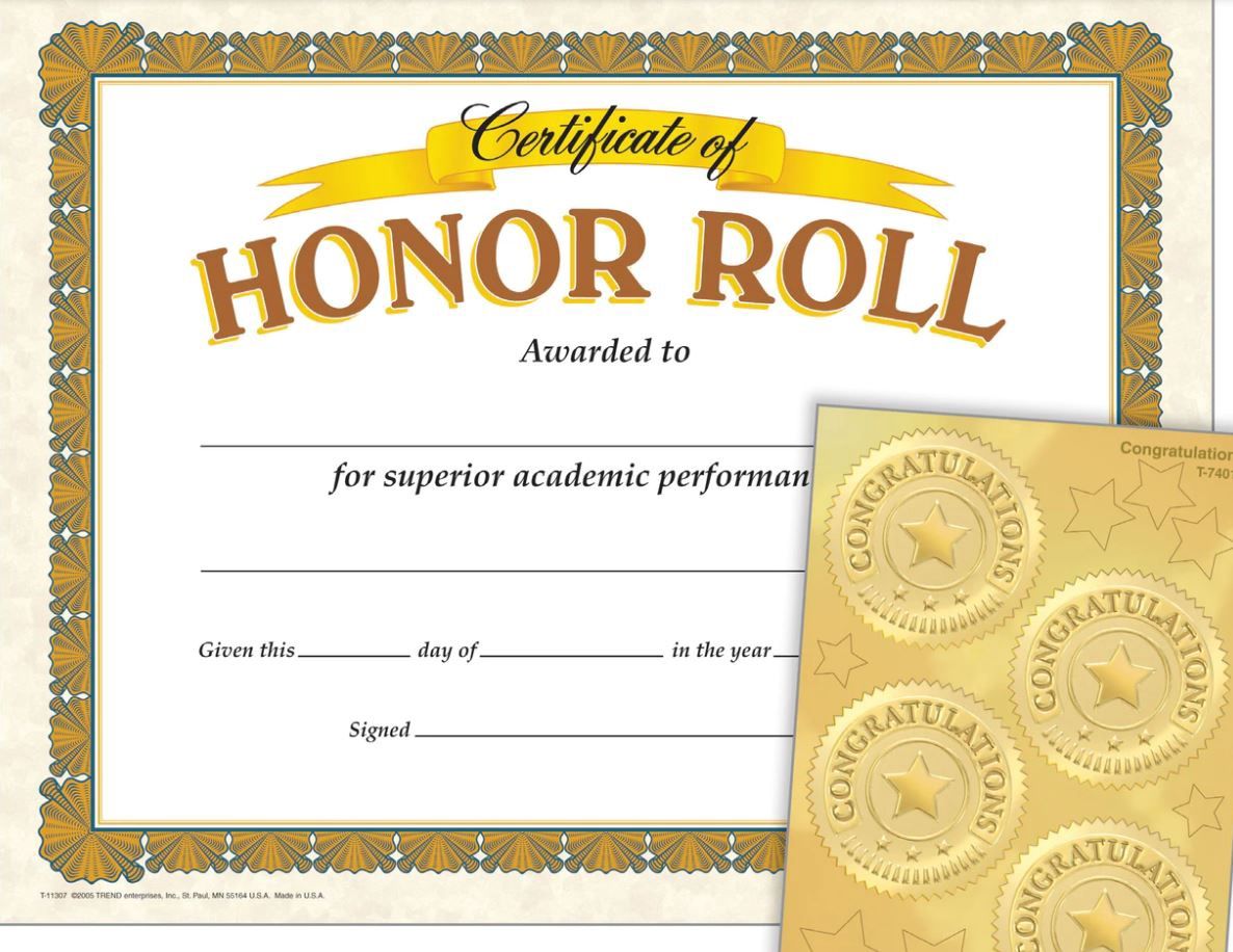 Honor Roll Certificates &amp;amp; Award Seals Combo Pack