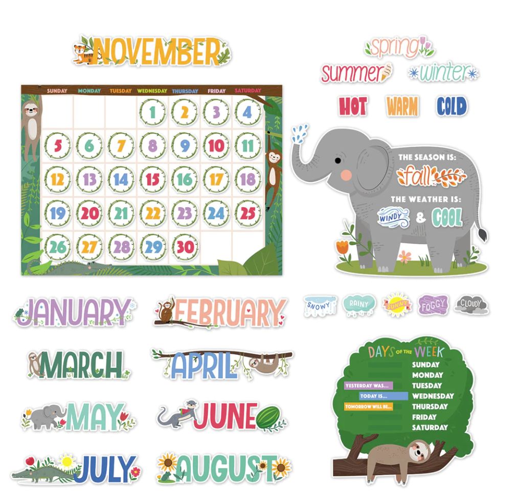 Jungle Friends Calendar Set Bulletin Board