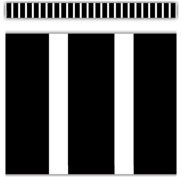 Black and White Vertical Stripes Straight Border Trim