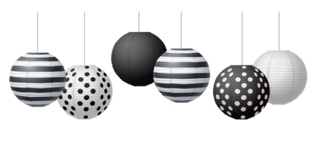 Black &amp; White 8&quot; Hanging Paper Lanterns