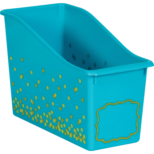 Teal Confetti Plastic Book Bin
