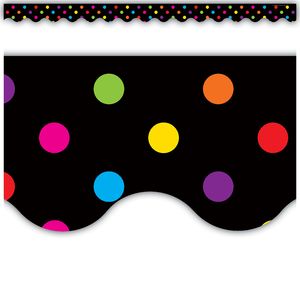 Multi Color Dots on Black Scalloped Border Trim