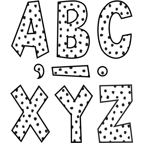 Black Painted Dots on White 7&quot; Fun Font Letters