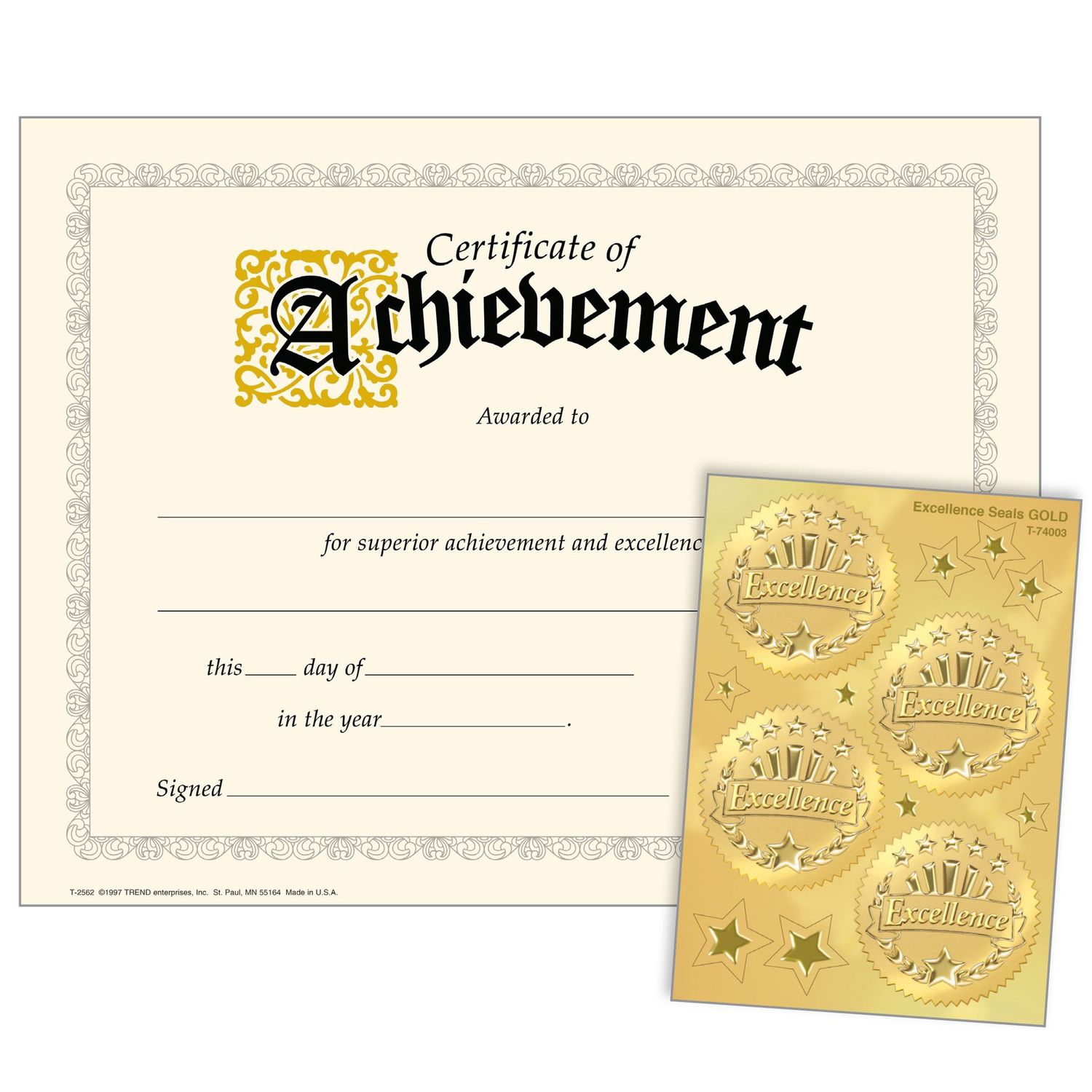 Achievement (Excellence Seals) Certificates &amp;amp; Award Seals Combo Pack