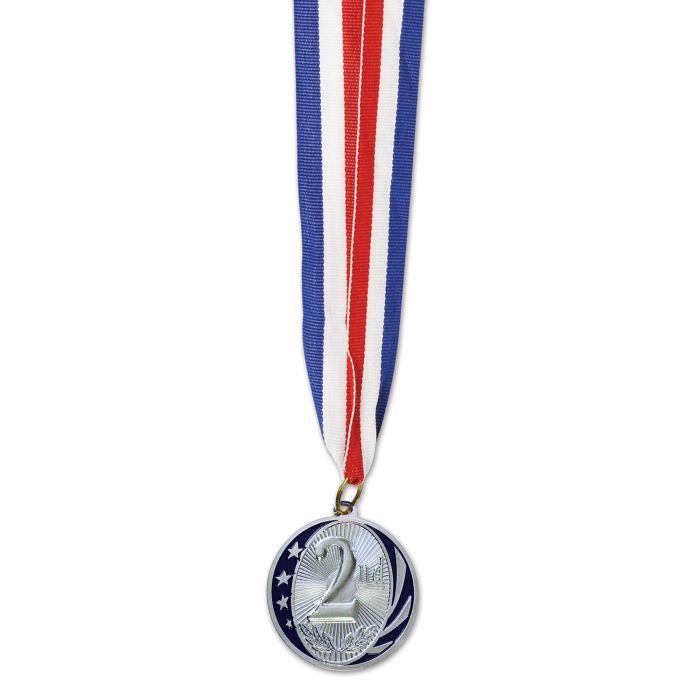 2nd Place Medal w/ Ribbon (2&quot; Medal) Silver