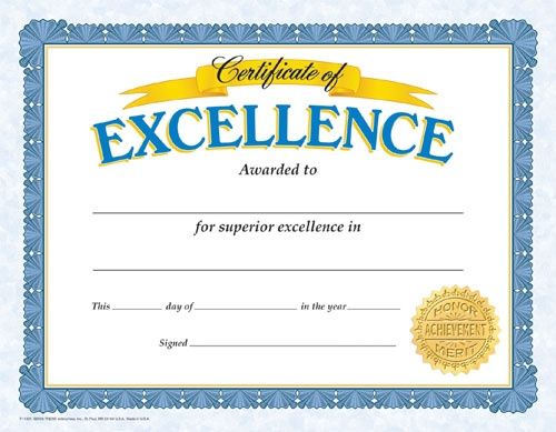 11301 Certificate of Excellence (T)