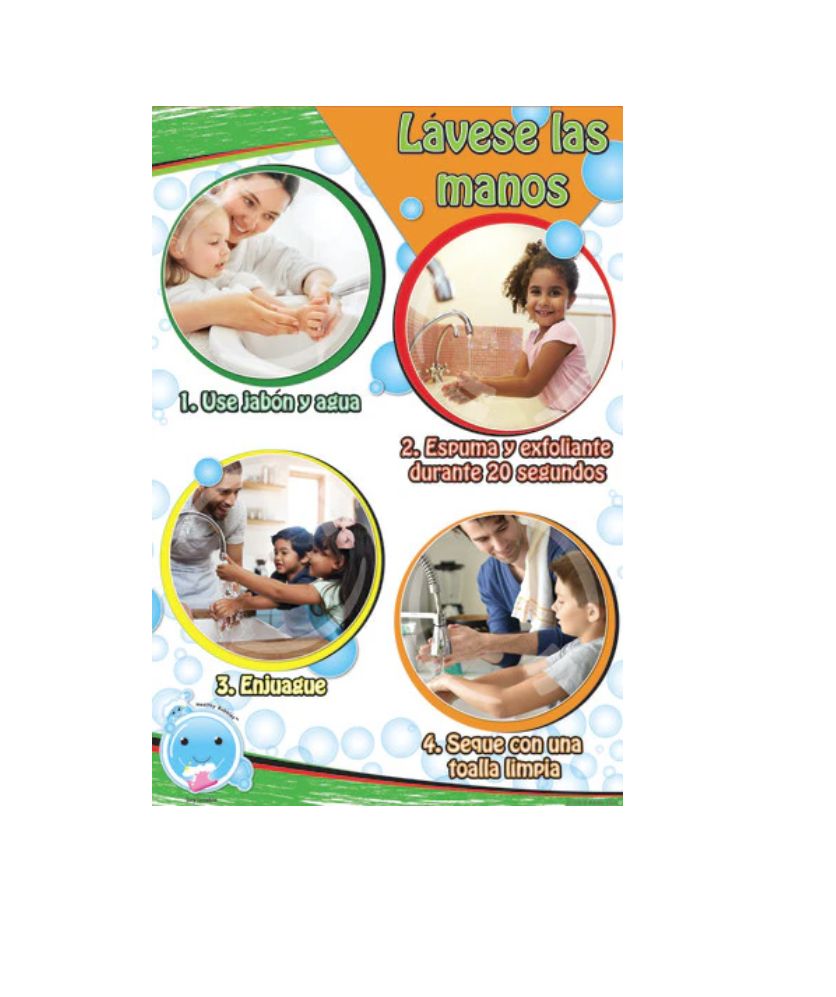 Smart Poly Chart, Healthy Bubbles 13&quot; X 19&quot;, Spanish Version Wash Your Hands