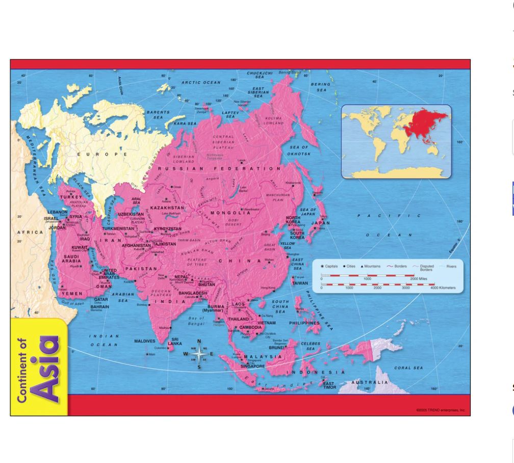 Continent of Asia Learning Chart