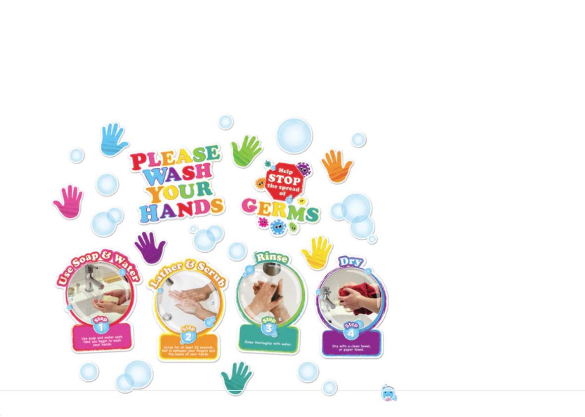 Smart Poly Mini Bulletin Board Set, Healthy Bubbles Washing Your Hands Set, 28 Pieces