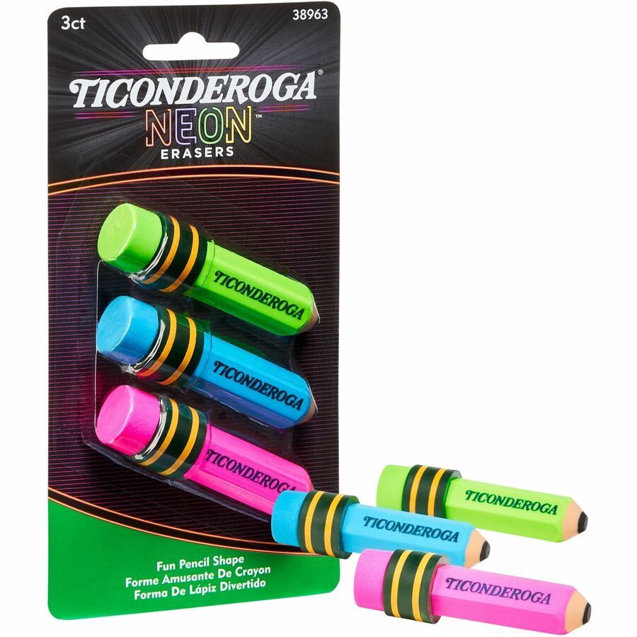 NEON Pencil Shaped Erasers (pack of 3)