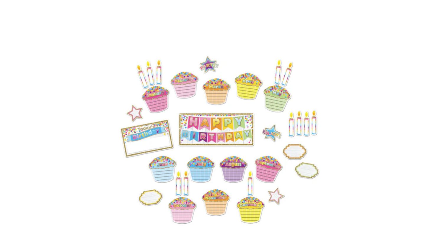 Smart Poly Mini Bulletin Board Set Birthday Confetti Design 33 Pieces