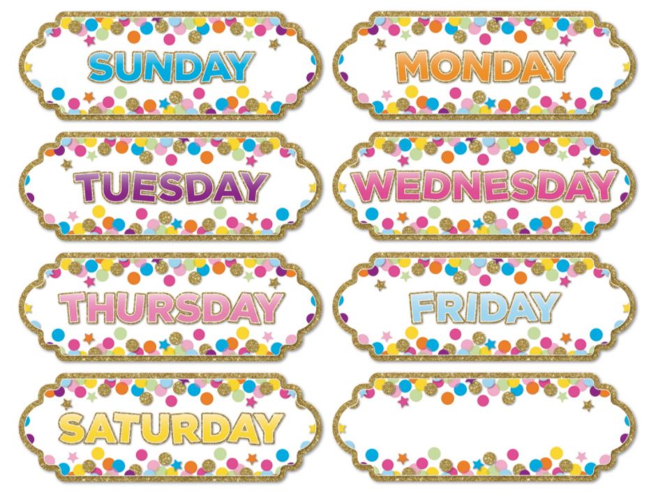 Lrg Magnetic Confetti Days of Week