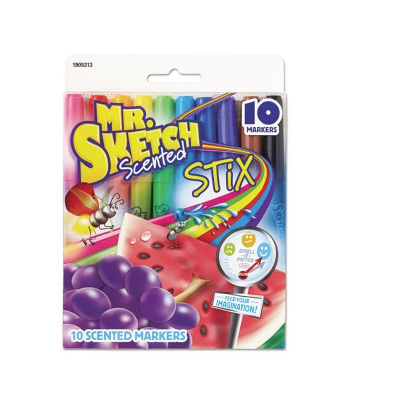 Mr. Sketch Scented Stix Watercolor Marker Set, Fine Bullet Tip, Assorted Colors, 10/Set