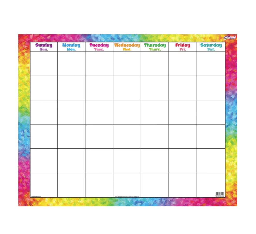 Colorful Brush Strokes Wipe-Off Calendar Monthly
