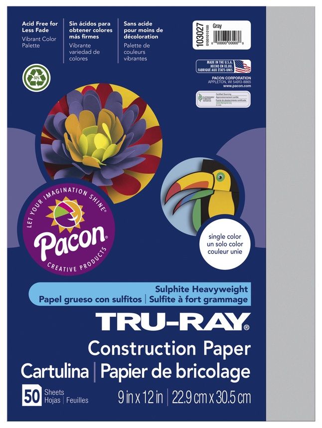 Gray 12x18 (50/pk) TruRay Construction Paper