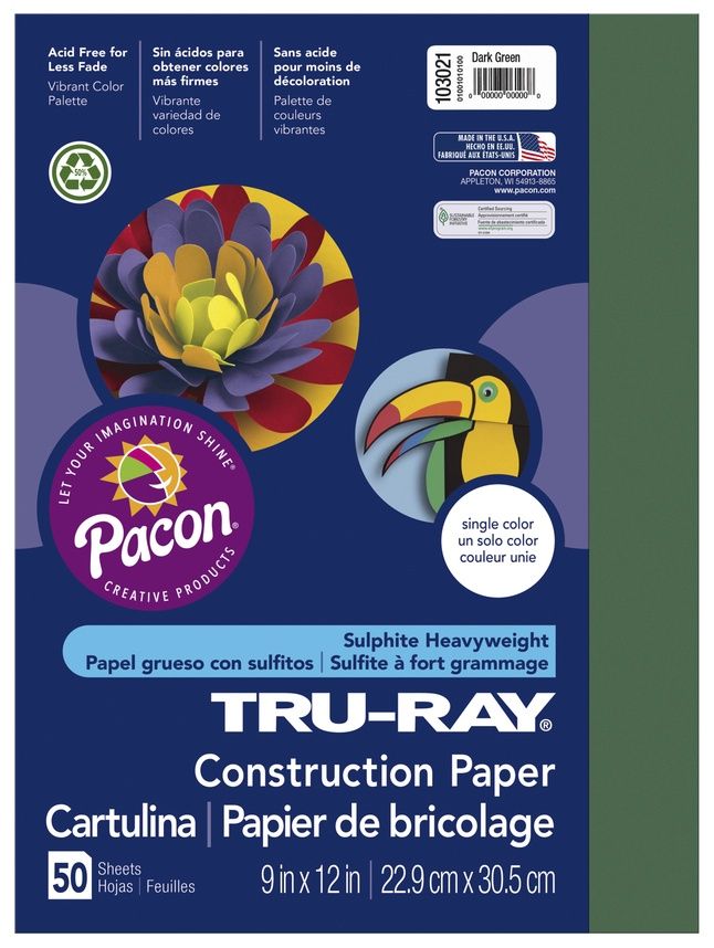 Dark Green 12x18 (50/pk) TruRay Construction Paper