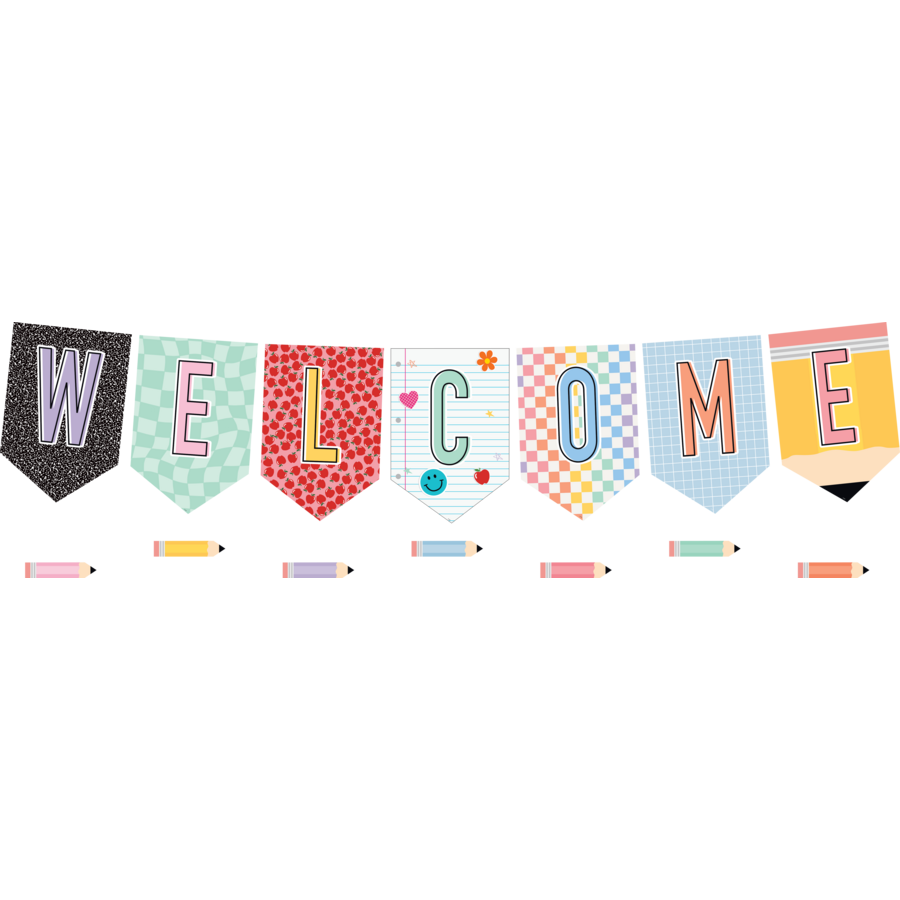 Cool for School Pennants Welcome Bulletin Board Set