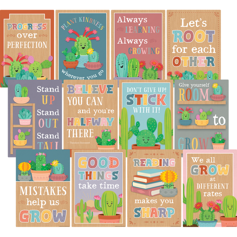 Happy Cactus Crew Positive Sayings Small Poster Pack