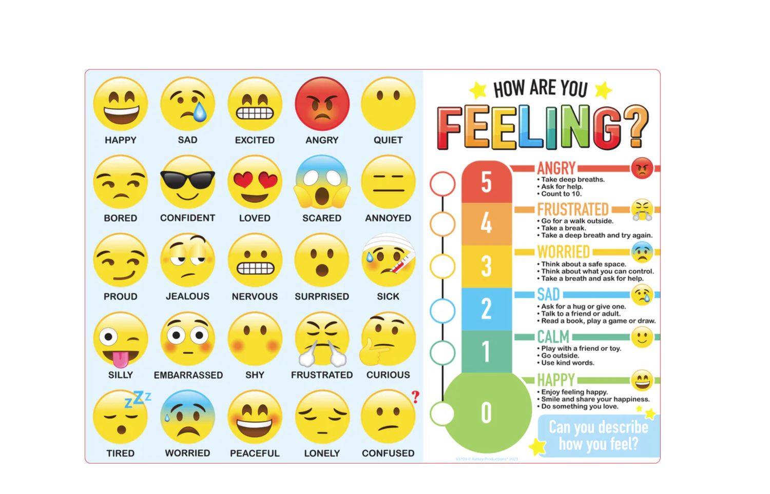Emotions, Feelings , Smart Poly Learning Mat, Single Sided, 13&quot; x 19&quot;