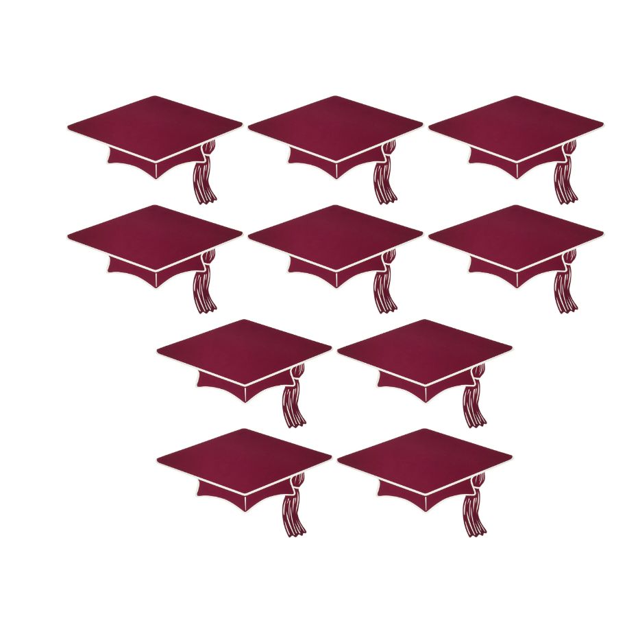 Maroon 2 sided Graduation Cap Cut Outs