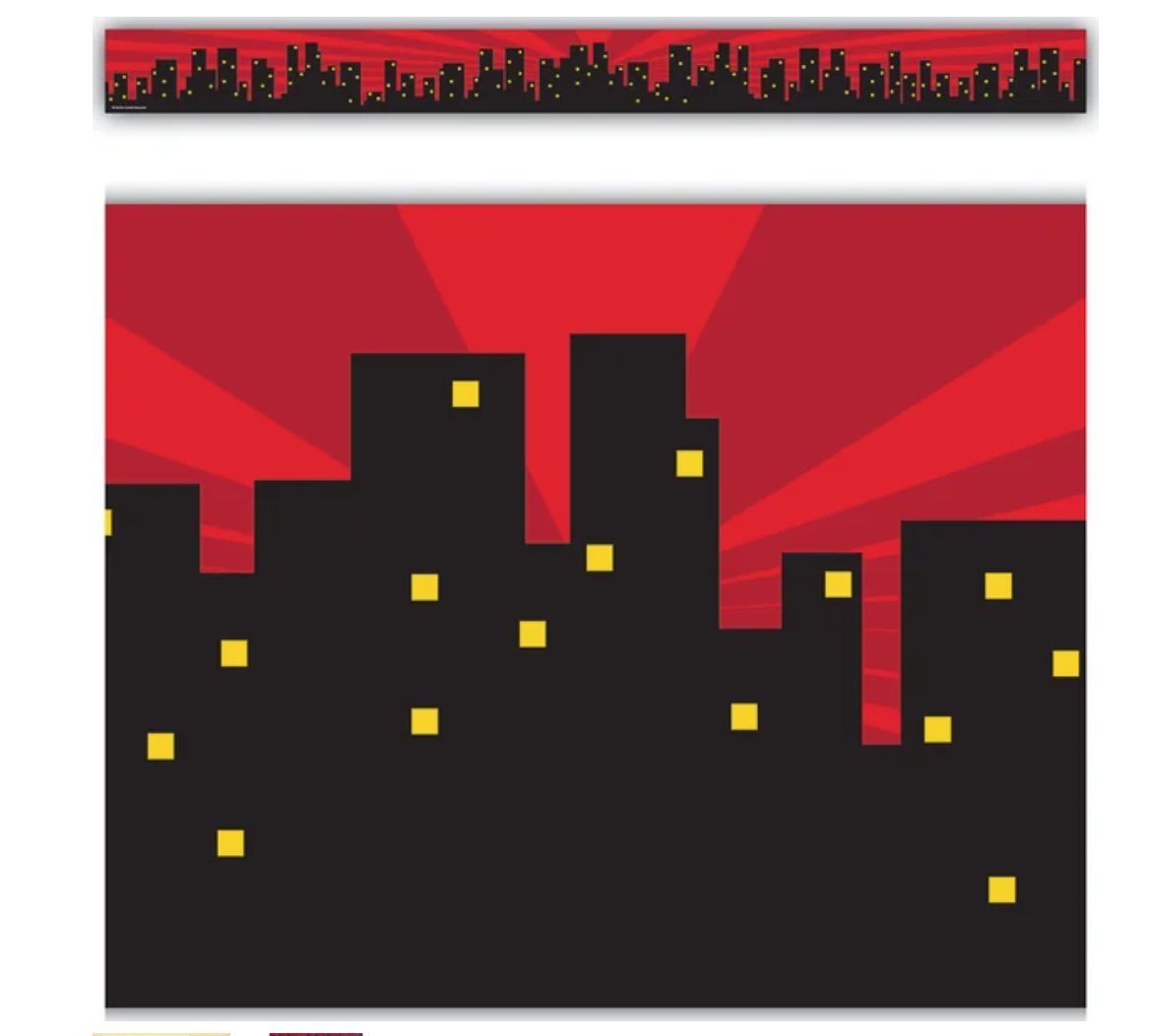 Superhero Cityscape Straight Border Trim