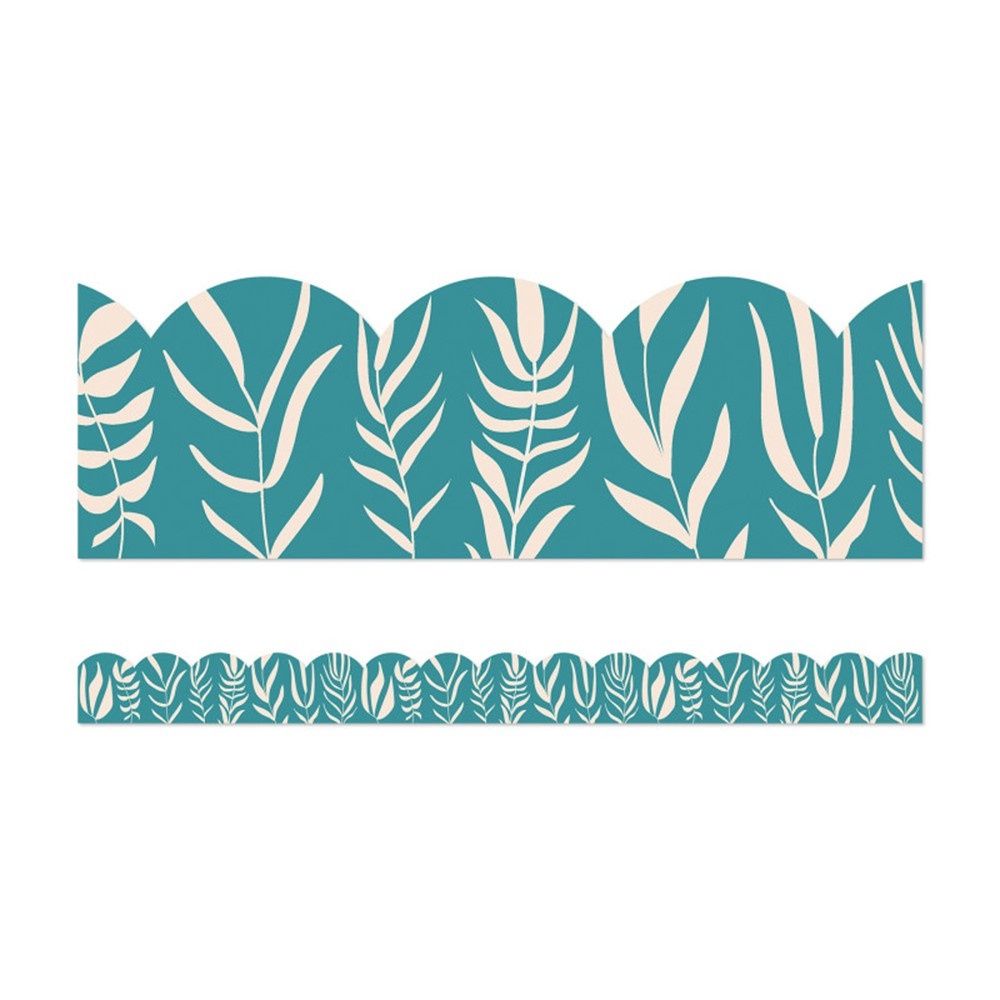 Teal with Leaves Scalloped Border, 39 Feet