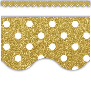 Gold Shimmer Polka Dots Scalloped Border Trim