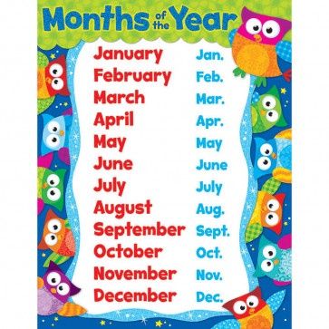 Owl Stars Months of the Year Chart