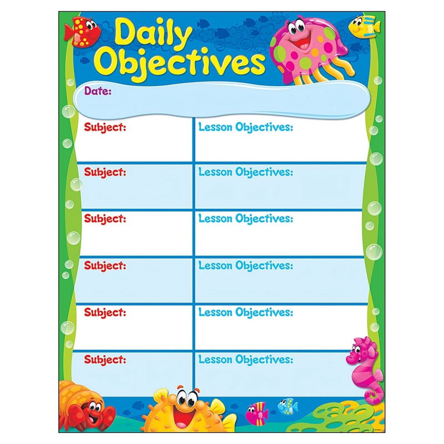 Daily Objectives Sea Buddies Chart Poster, 17&quot; x 22&quot;