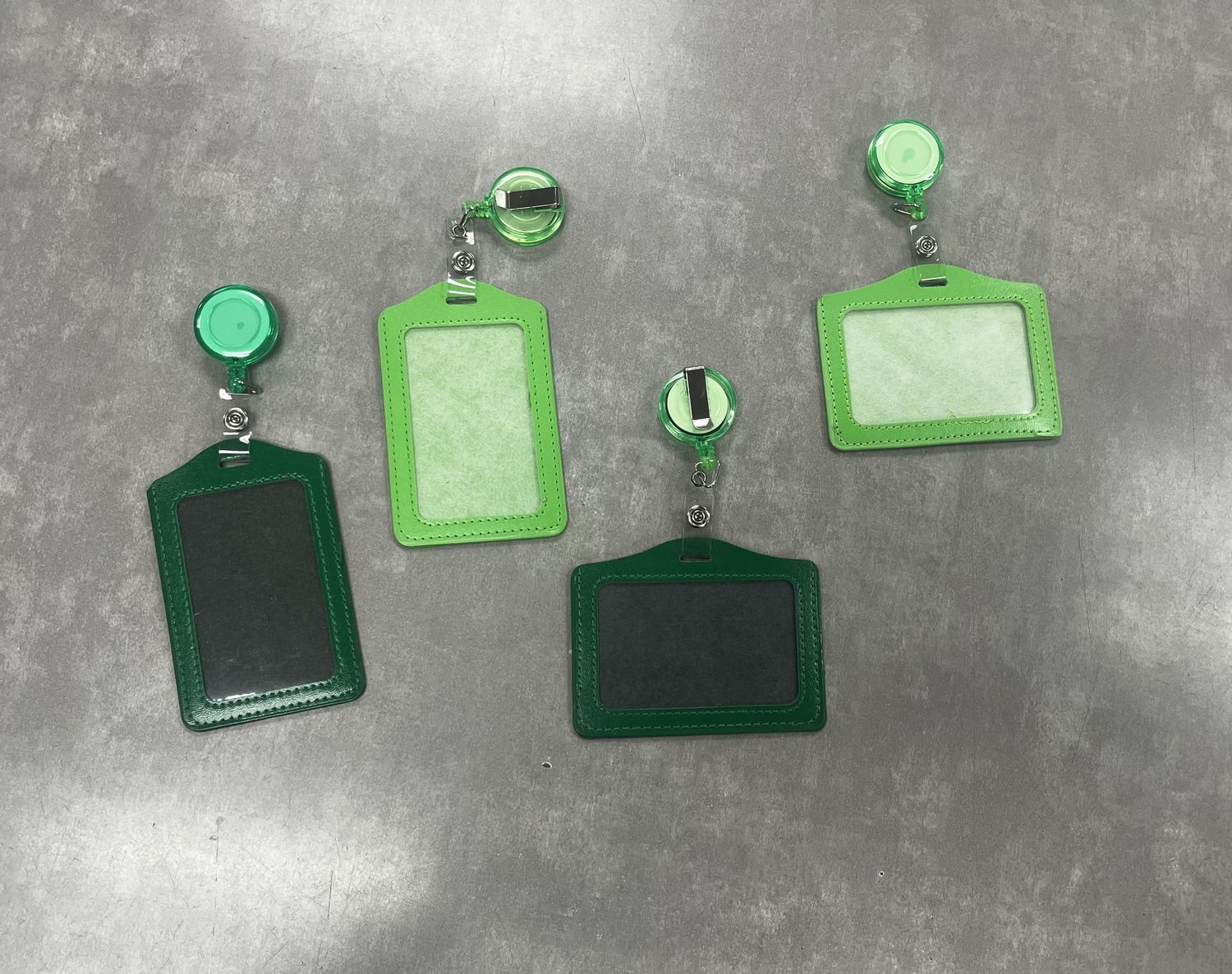 Leather Green Retractable Badge Reel Portable Clear Window  for ID Badges