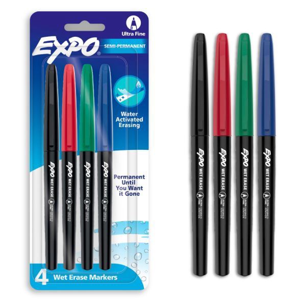 EXPO Markers Wet Erase Fine Bullet Tip - Black, Blue, Red, Green