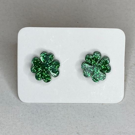 Glitter Four Leaf Clover Stud Earrings